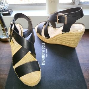 Women's Kenneth Cole Wedges Black leather silver buckle size 6